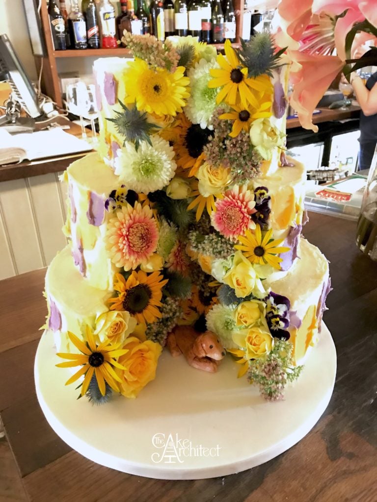 Colourful fresh floral three tier cake, Bradford on Avon
