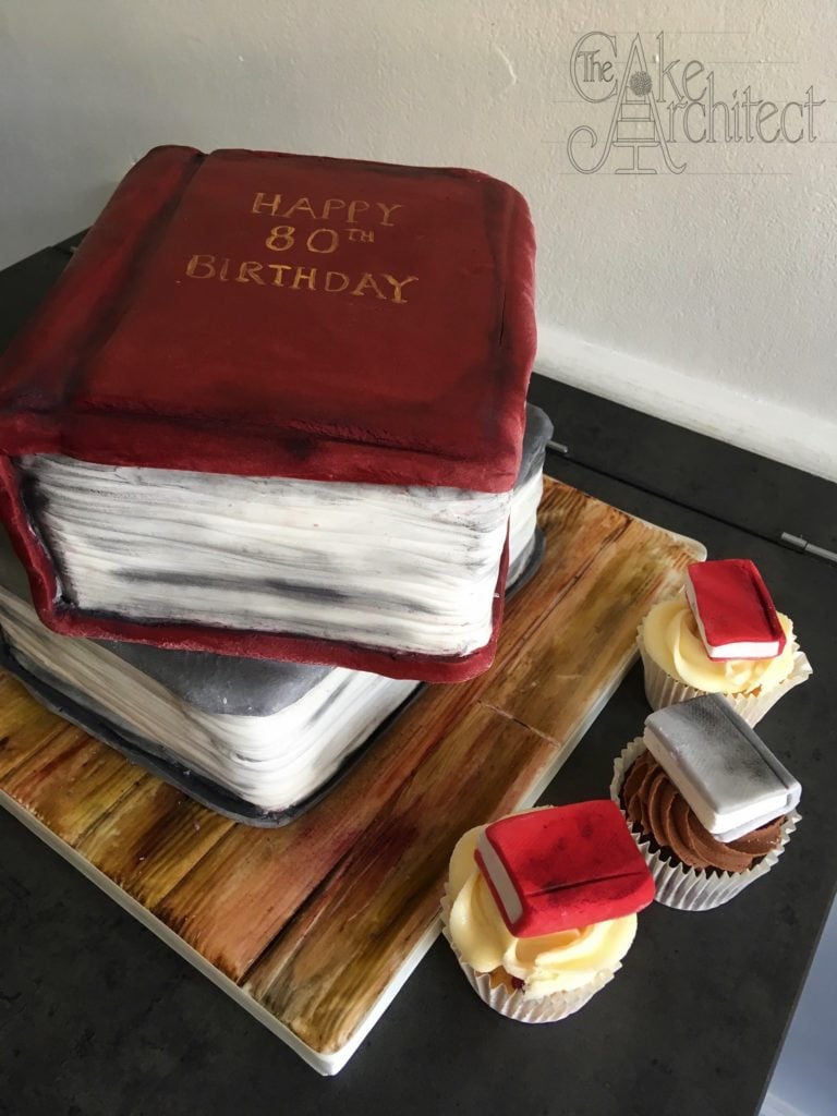 Sculpted stack of books cake. 80th Birthday cake Bradford on Avon near Bath